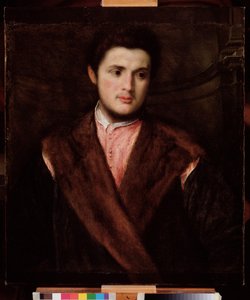 Retrato de un joven con abrigo de piel de Paris Bordone