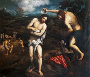 El Bautismo de Cristo, 1548-1551 de Paris Bordone