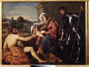 "Madonna and Child, Saint John the Baptist and Saint George" (Madonna and Child, Saint John the Baptist and Saint George) Pintura de Paris Bordon o Bordone (1500-1571) hacia 1530 Museo Pouchkine, Moscú de Paris Bordone