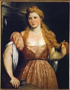 Mujer en el tocador ... (pintura sobre lienzo) de Paris Bordone