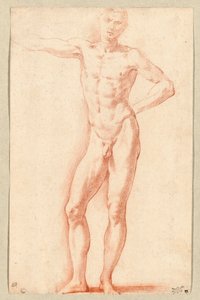 Un desnudo masculino (tiza roja) de Parmigianino (1503-40)