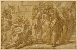 Cristo con sus discípulos curando a los leprosos (pluma, tinta, aguada y acuarela sobre papel) de Parmigianino (1503 40)