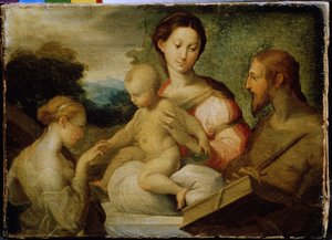 ""Las Bodas Místicas de Santa Catalina" (The Mystical Marriage of Saint Catherine) Las nupcias místicas de Santa Catalina de Siena (1347-1380) con Cristo en 1368. Pintura de Girolamo Francesco Maria Mazzola conocida como Parmigianino o Le Parmesan (1503 - de Parmigianino