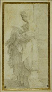 Figura de pie de una niña con ropajes voluminosos de Parmigianino 