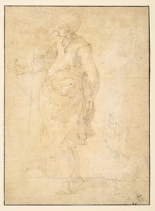 Figura femenina vestida y cabeza femenina. de Parmigianino