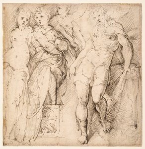 Estudios de cuatro figuras (anverso) de Parmigianino