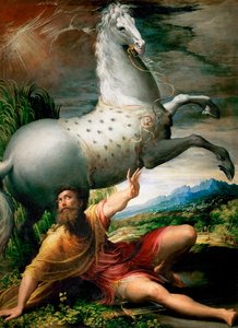 "" La conversión de San Pablo en el camino a Damasco "" Pintura de Girolamo Francesco Maria Mazzola o Mazzuoli llamada il Parmigianino apodado El Parmesano (1503-1540) alrededor de 1528 Museo de Historia del Arte, Viena