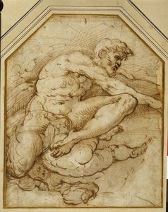 Figura masculina, llevada en las nubes por putti