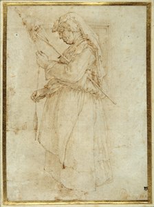 Anciana con una rueca, de pie ante una chimenea de Parmigianino