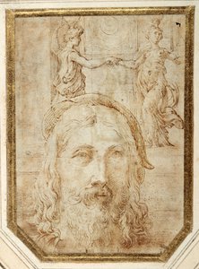 Autorretrato, impuesto sobre estudios preliminares para dos canephori de la Steccata de Parmigianino