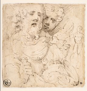 Estudio de rostros y figura de pie (verso) de Parmigianino