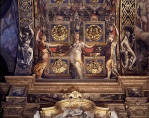 Tres de las cinco vírgenes locas. (detalle) de los frescos de Francesco Mazzola conocido como El Parmigianino decorando la bóveda principal de la Capilla Mayor de la Iglesia de la Madonna della Steccata en Parma. de Parmigianino