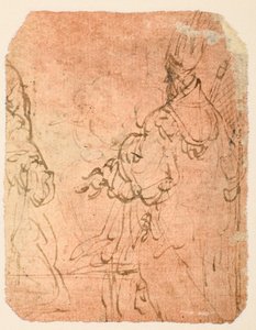 Dos hombres arrodillados con atuendo religioso (verso) de Parmigianino