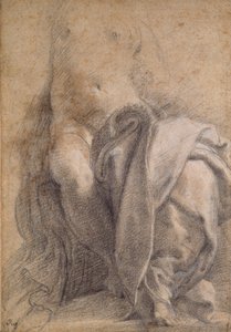 Mujer semidesnuda sentada con drapeado, 1520-1540 de Parmigianino