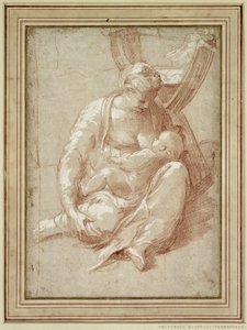 Virgen sentada en el suelo, amamantando al niño de Parmigianino