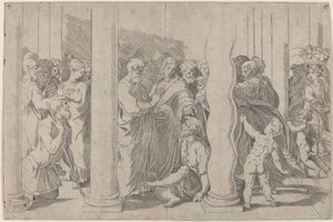 San Pedro y San Juan Sanando al Hombre Cojo en la Puerta Dorada de Parmigianino after Raphael