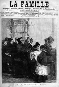 El pan bendito, grabado de 1888 después de la pintura de Dagnan-Bouveret. Portada del periódico “La famille” de 1888. de Pascal Adolphe Jean Dagnan Bouveret