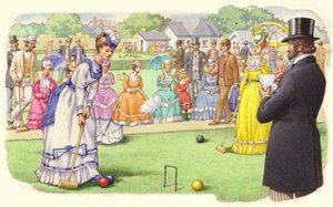 Una partida de croquet en el All-England Club de Wimbledon (gouache sobre papel)