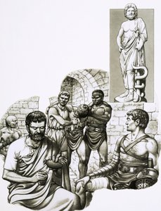 Un médico en los juegos de gladiadores cura a los supervivientes