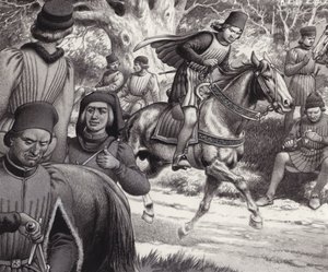 Los conspiradores observan el paso de Lorenzo de Médicis (gouache sobre papel)