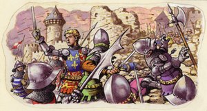 Harfleur sitiada por el rey Enrique V (gouache sobre papel)