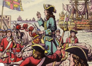 Desembarco del rey Guillermo III en Carrickfergus (gouache sobre papel)