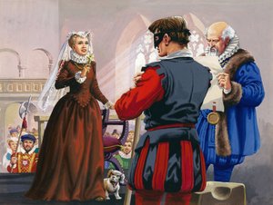 María, reina de Escocia, a punto de ser decapitada en el castillo de Fotheringay (gouache sobre papel)