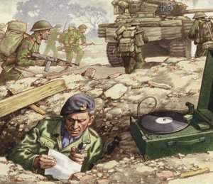 Reportaje sobre el desembarco de Normandía (gouache sobre papel)