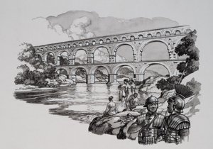 Acueducto romano (gouache sobre papel) de Pat (1907-95) Nicolle