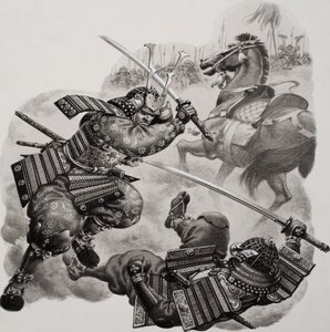 Samurai (gouache sobre papel) de Pat (1907-95) Nicolle