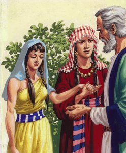 Sarai presentando Agar a Abraham (gouache sobre papel)