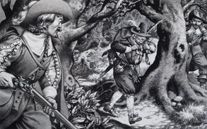 Cazador furtivo del siglo XVII (gouache sobre papel)