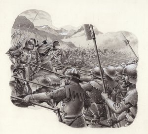 Infantería suiza en el siglo XV (gouache sobre papel)
