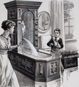 El baño victoriano (gouache sobre papel)