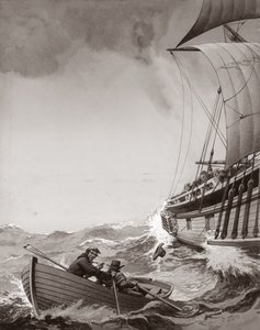 Dos mensajeros del rey intentan entrar a remo en el puerto de Calais (gouache sobre papel)