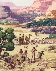Abram, su familia y sus seguidores se instalan en Betel (gouache sobre papel)