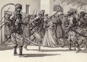 Soldados británicos son obligados a entrar en el Agujero Negro de Calcuta (gouache sobre papel)