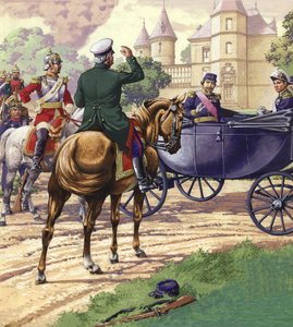 El conde Bismark se acerca al carruaje de Napoleón III (gouache sobre papel)