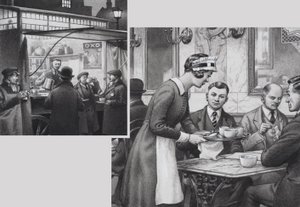 Edwardian Coffee Stall and Teashop (gouache sobre papel) de Pat (1907 95) Nicolle