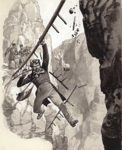 Henry Creswicke Rawlinson en Behistun (gouache sobre papel)