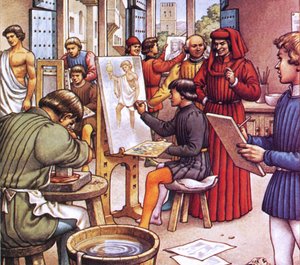 Lorenzo de Médicis visitando la escuela que creó para artistas
