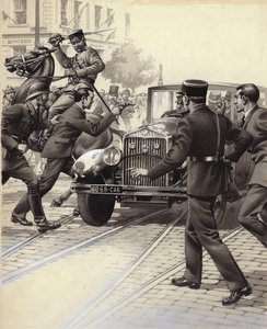 Asesinato del rey Alejandro de Yugoslavia (gouache sobre papel)
