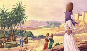 Rebeca llegando al pozo (gouache sobre papel)