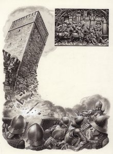 Soldados españoles volando fortificaciones con pólvora (gouache sobre papel)