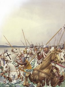 Caballeros teutones caen a través del hielo del helado lago Peipus (gouache sobre papel)