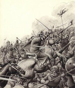 La batalla de Hastings (gouache sobre papel)