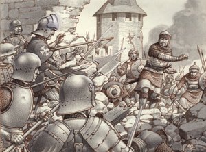 El asedio de Rodas de 1522 (gouache sobre papel)