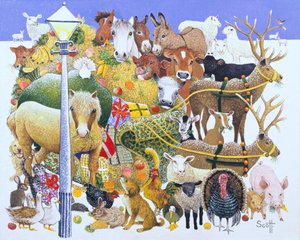 Un festín navideño (óleo sobre lienzo) de Pat Scott