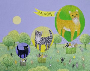 Cat Balloon Race (acrílico sobre lienzo) de Pat Scott