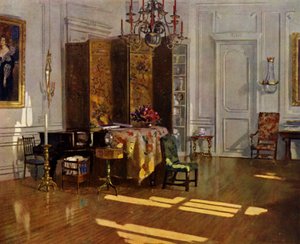Sala de estar, Hyndford, North Berwick (litografía en color)